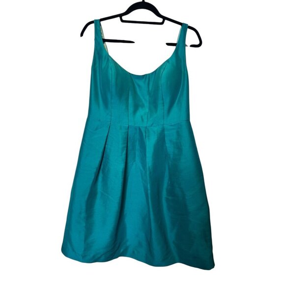Jenny Yoo Teal Blue Fit & Flare Dress Size 10 | Formal Sleeveless Mini with Boni - Picture 2 of 9